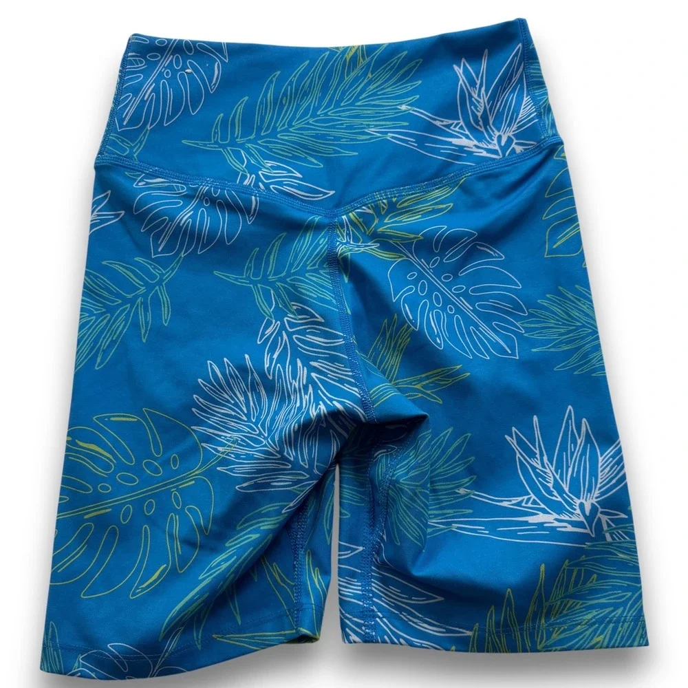 Nike Dri-FIT One Womens Tropical Monstera Print Bike Shorts Blue DV9681-435 XS